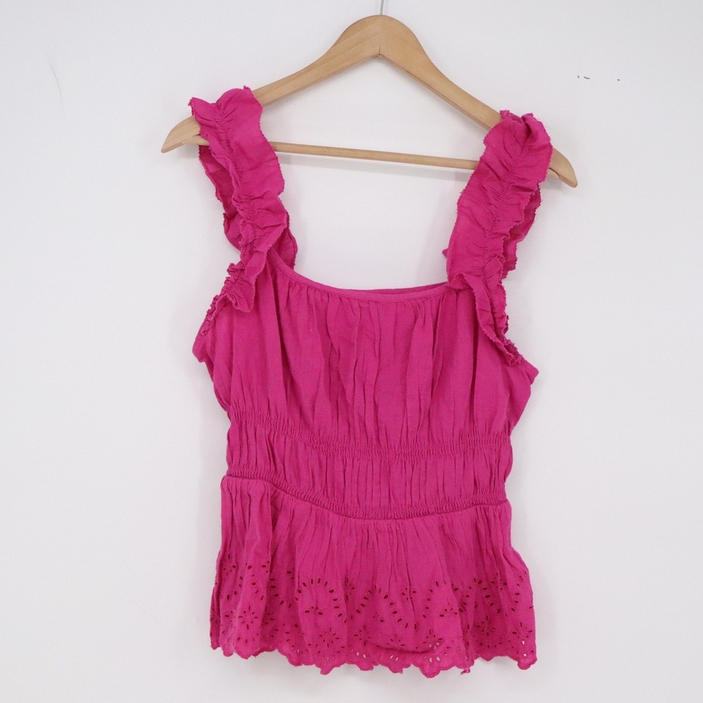 Old Navy Tank Top Womens Medium Peplum Pink Eyelet Ruffle Smocked Excellent